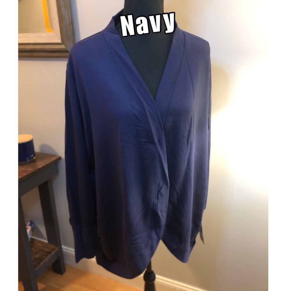 NWT Ideology Navy Casual Open Front Cardigan Plus